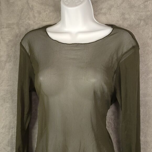 Vintage EDW Sheer Mesh Long Sleeve Top Size Medium Olive Green See Through Y2K - Picture 4 of 9